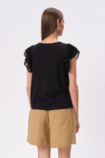 Efektowny czarny top z rękawami typu motylki