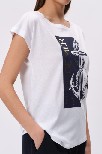 Biały top z grafiką z kotwicą Biały top z grafiką z kotwicą