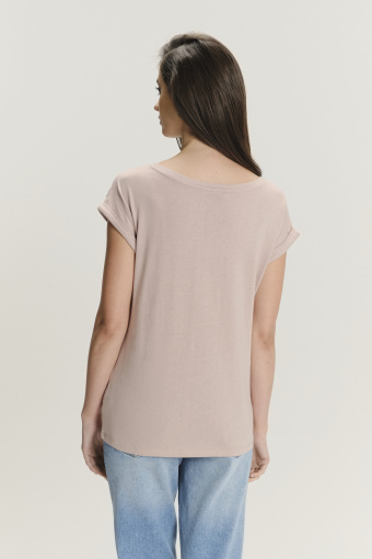 Komfortowy jasnoróżowy top z nadrukiem