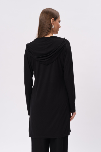 Czarny prześwitujący top z kapturem 