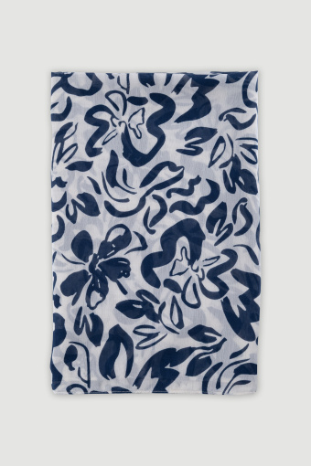 Biało-czarna apaszka z kwiatowym nadrukiem