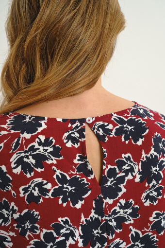 Ciemnoczerwona bluzka w czarne kwiaty rękaw 3/4