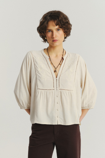Jasnobeżowa bluzka z mieszanki wiskozy z lnem