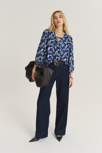 Niebiesko-czarna bluzka z wiskozy