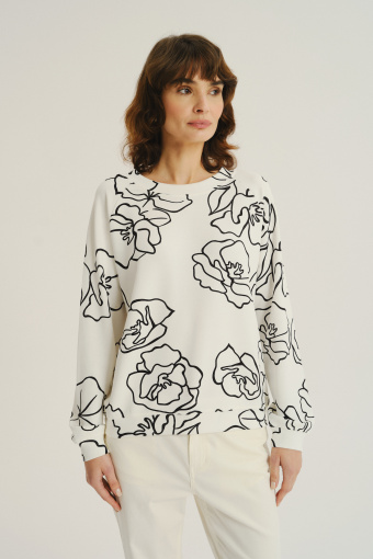 Kremowa bluza z artystycznym kwiatowym motywem