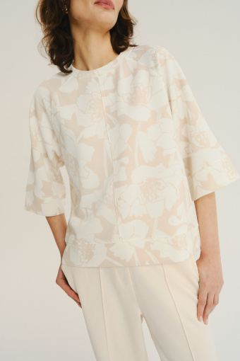 Jasnobeżowa bluza w białe kwiaty