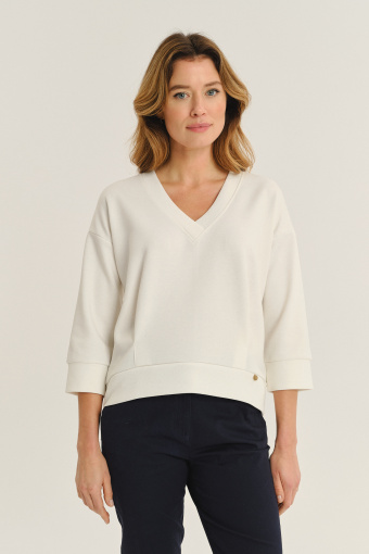 Basicowa biała bluza z rękawem 3/4