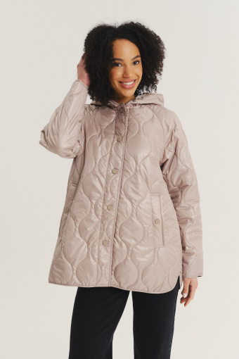 Pikowana beżowa kurtka o dłuższym fasonie