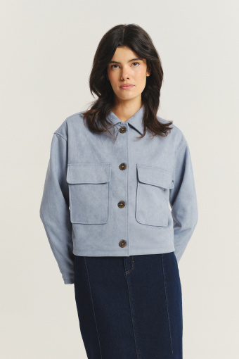 Krótka niebieska kurtka na guziki