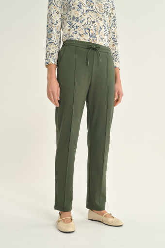 Oliwkowe spodnie z dresowej dzianiny