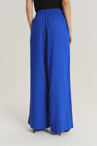 Szerokie kobaltowe spodnie z mieszanki lnu i wiskozy