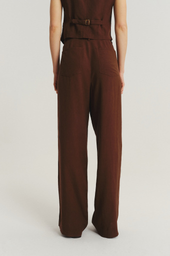 Szerokie lniano-wiskozowe spodnie w brązowym kolorze