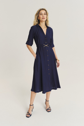 Granatowa szmizjerka z efektownym paskiem