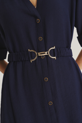 Granatowa szmizjerka z efektownym paskiem