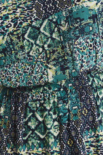 Efektowna zielona sukienka print etno