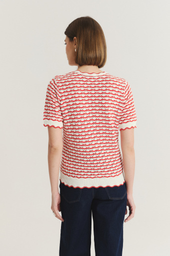 Sweterkowy top z krótkim rękawem czerwono-biały