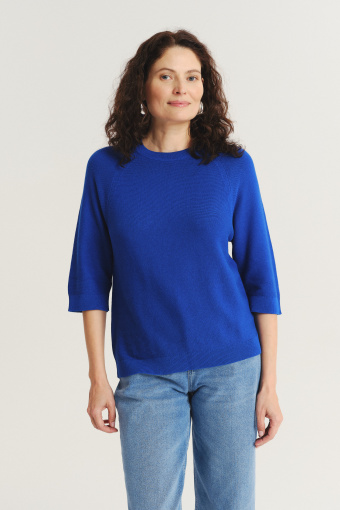 Kobaltowy sweter z rękawem 3/4