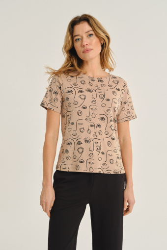 Beżowy printowany t-shirt