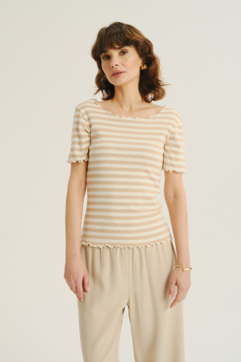 Biało-beżowy top z krótkim rękawem