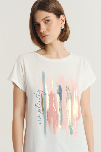 Biały t-shirt z kolorową grafiką