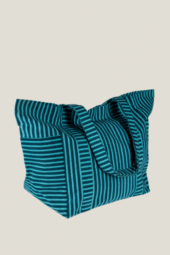 Turkusowa płócienna torba z nadrukiem w paski