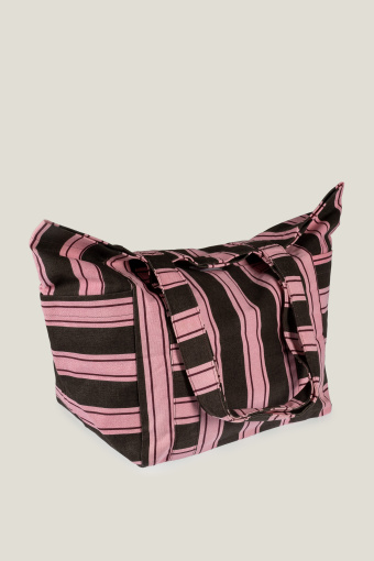 Brązowo-różowa torba z zapięciem na zatrzask