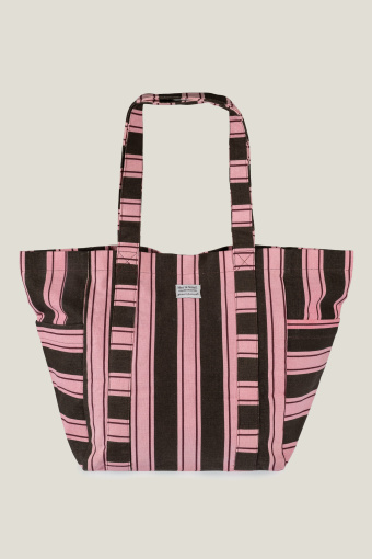 Brązowo-różowa torba z zapięciem na zatrzask