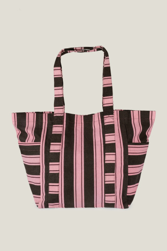 Brązowo-różowa torba z zapięciem na zatrzask