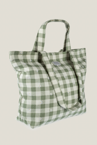 Kremowo-zielona torba z nadrukiem w stokrotki