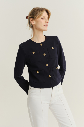 Elegancki krótki żakiet w granatowym kolorze