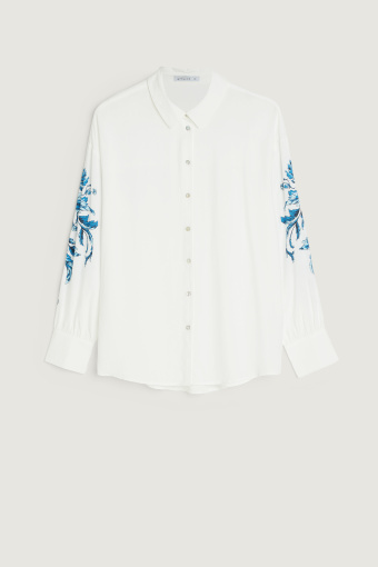 Efektowna koszula z kwiatowym motywem na rękawach