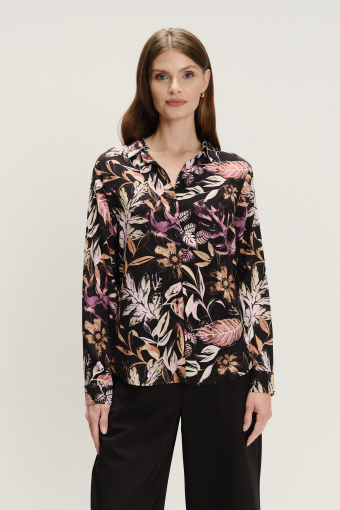 Kobieca koszula z nadrukiem w kolorowe kwiaty Kobieca koszula z nadrukiem w kolorowe kwiaty