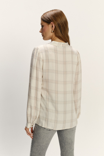 Efektowna beżowa bluzka w kratę