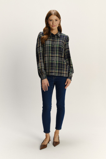 Stylowa koszula z lekko bufiastymi rękawami nadruk w kratę