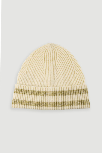 Kremowa czapka typu beanie z kontrastowymi paskami