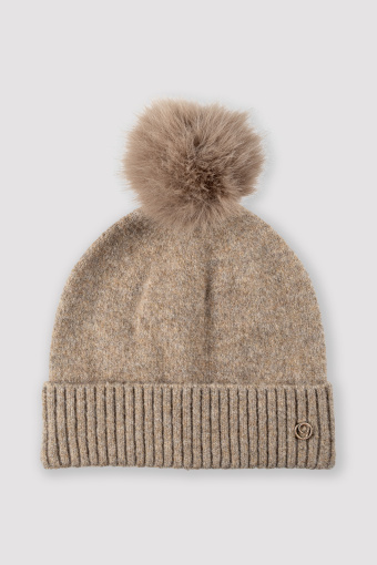 Stylowa czapka z pomponem jasny brąz