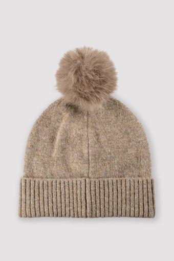 Stylowa czapka z pomponem jasny brąz