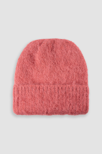 Brzoskwiniowa czapka typu beanie z dodatkiem wełny