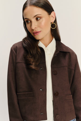 Kurtka w kolorze czekoladowym z imitacji zamszu  Kurtka w kolorze czekoladowym z imitacji zamszu