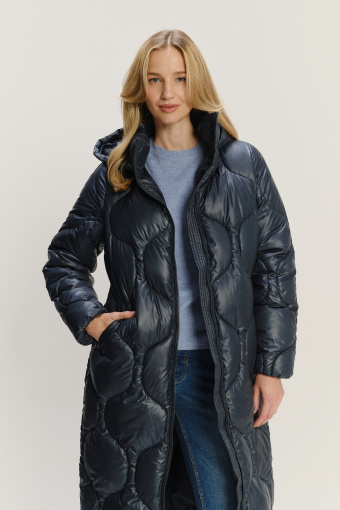 Ciemnoturkusowa długa kurtka z ozdobnym pikowaniem Ciemnoturkusowa długa kurtka z ozdobnym pikowaniem