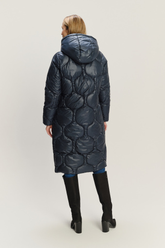 Ciemnoturkusowa długa kurtka z ozdobnym pikowaniem Ciemnoturkusowa długa kurtka z ozdobnym pikowaniem