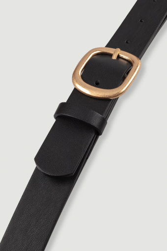 Czarny pasek ze złotą matową klamrą
