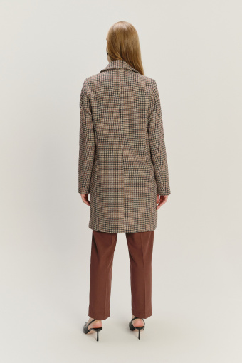 Elegancki dwurzędowy płaszcz w subtelną kratę