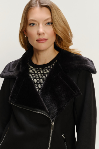 Czarny płaszcz z kożuchem 