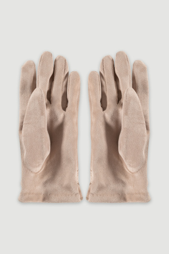 Beżowe rękawiczki z falbanką 