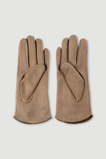 Klasyczne beżowe rękawiczki z eko zamszu