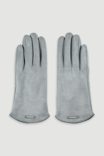 Uniwersalne jasnoszare rękawiczki z eko zamszu