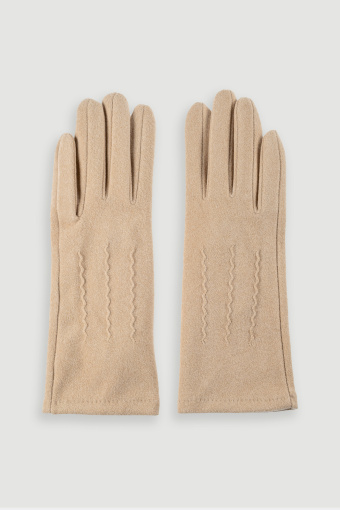 Jasnobeżowe rękawiczki z ozdobnym przeszyciem