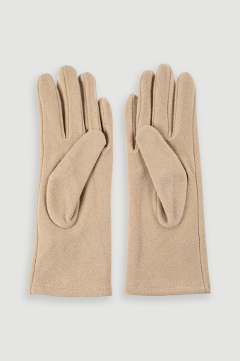Jasnobeżowe rękawiczki z ozdobnym przeszyciem
