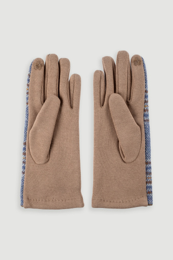 Niebiesko-beżowe rękawiczki w subtelną kratkę